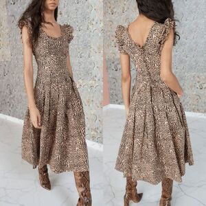 Ulla Johnson Cheetah Print Camille Midi Dress Pockets Corset Fit N Flare 2